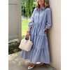 image:imagechouyatou Womens Summer Boho Striped Maxi Dress Cotton 34 Sleeve ALine Tiered Button Down Shirt DressBlue