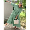 image:imagechouyatou Womens Summer Boho Striped Maxi Dress Cotton 34 Sleeve ALine Tiered Button Down Shirt DressGreen