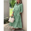 image:imagechouyatou Womens Summer Boho Striped Maxi Dress Cotton 34 Sleeve ALine Tiered Button Down Shirt DressGreen