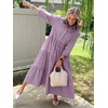 image:imagechouyatou Womens Summer Boho Striped Maxi Dress Cotton 34 Sleeve ALine Tiered Button Down Shirt DressPurple