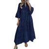 image:imagechouyatou Womens 2026 Lace Eyelet Embroidery Maxi Dress VNeck Trumpet Sleeve Boho Flowy Swing DressNavy Blue
