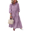 image:imagechouyatou Womens Summer Boho Striped Maxi Dress Cotton 34 Sleeve ALine Tiered Button Down Shirt DressPurple