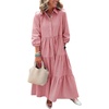 image:imagechouyatou Womens Summer Boho Striped Maxi Dress Cotton 34 Sleeve ALine Tiered Button Down Shirt DressRed