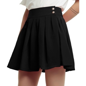 image:imagechouyatou Womens Double Waist Side Buttons Pleated SkirtBlack
