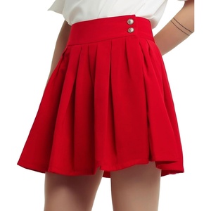 image:imagechouyatou Womens Double Waist Side Buttons Pleated SkirtRed