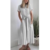 image:imagechouyatou Womens Summer Short Sleeve Striped Maxi Long Shirt Dress Boho Business Casual Cotton DressesGrey