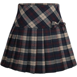 image:imagechouyatou Womens ALine Plaid Wool Blend Pleated Skirt Side Zipper65gray