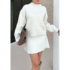 image:imagechouyatou Womens 2 Piece Sweater Skirt Sets Casual Loose Pullover Tops Mini Knitted Skirt Two Piece OutfitsWhite