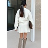 image:imagechouyatou Womens 2 Piece Sweater Skirt Sets Casual Loose Pullover Tops Mini Knitted Skirt Two Piece OutfitsWhite