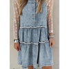 image:imagechouyatou Womens Adjustable Strap Denim Overall Dress Distressed ALine Tiered Mini Jean DressLight Blue