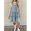 image:imagechouyatou Womens Adjustable Strap Denim Overall Dress Distressed ALine Tiered Mini Jean DressLight Blue
