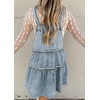 image:imagechouyatou Womens Adjustable Strap Denim Overall Dress Distressed ALine Tiered Mini Jean DressLight Blue