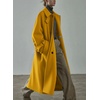 image:imagechouyatou Womens Business Casual Winter Wool Coat Single Breasted Long Sleeve Midi Long Trench Coat PeacoatYellow