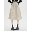 image:imagechouyatou Womens Cute Ditsy Floral Wool Midi Long Skirt Elastic Waist Flare A Line Pleated Skirt with PocketsApricot