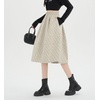 image:imagechouyatou Womens Cute Ditsy Floral Wool Midi Long Skirt Elastic Waist Flare A Line Pleated Skirt with PocketsApricot