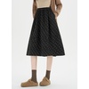 image:imagechouyatou Womens Cute Ditsy Floral Wool Midi Long Skirt Elastic Waist Flare A Line Pleated Skirt with PocketsBlack