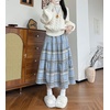 image:imagechouyatou Womens Cute Plaid Tweed Wool Skirt A Line Flared Dressy Fall Winter Midi Long Tiered SkirtBlue