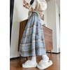 image:imagechouyatou Womens Cute Plaid Tweed Wool Skirt A Line Flared Dressy Fall Winter Midi Long Tiered SkirtBlue