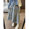 image:imagechouyatou Womens Cute Plaid Tweed Wool Skirt A Line Flared Dressy Fall Winter Midi Long Tiered SkirtBlue