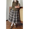 image:imagechouyatou Womens Cute Plaid Tweed Wool Skirt A Line Flared Dressy Fall Winter Midi Long Tiered SkirtCoffee