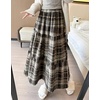 image:imagechouyatou Womens Cute Plaid Tweed Wool Skirt A Line Flared Dressy Fall Winter Midi Long Tiered SkirtCoffee