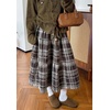image:imagechouyatou Womens Cute Plaid Tweed Wool Skirt A Line Flared Dressy Fall Winter Midi Long Tiered SkirtCoffee