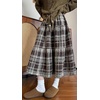 image:imagechouyatou Womens Cute Plaid Tweed Wool Skirt A Line Flared Dressy Fall Winter Midi Long Tiered SkirtCoffee