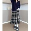 image:imagechouyatou Womens Cute Plaid Tweed Wool Skirt A Line Flared Dressy Fall Winter Midi Long Tiered SkirtNavy Blue