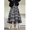 image:imagechouyatou Womens Cute Plaid Tweed Wool Skirt A Line Flared Dressy Fall Winter Midi Long Tiered SkirtNavy Blue