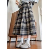 image:imagechouyatou Womens Cute Plaid Tweed Wool Skirt A Line Flared Dressy Fall Winter Midi Long Tiered SkirtNavy Blue