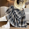 image:imagechouyatou Womens Cute Plaid Tweed Wool Skirt A Line Flared Dressy Fall Winter Midi Long Tiered SkirtNavy Blue