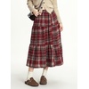 image:imagechouyatou Womens Cute Plaid Tweed Wool Skirt A Line Flared Dressy Fall Winter Midi Long Tiered SkirtRed