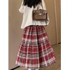 image:imagechouyatou Womens Cute Plaid Tweed Wool Skirt A Line Flared Dressy Fall Winter Midi Long Tiered SkirtRed