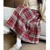 image:imagechouyatou Womens Cute Plaid Tweed Wool Skirt A Line Flared Dressy Fall Winter Midi Long Tiered SkirtRed