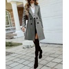 image:imagechouyatou Womens Double Breasted Wool Coat Dressy Casual Mid Long Trench Pea Coat Notched Lapel Blazer JacketGray