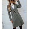 image:imagechouyatou Womens Double Breasted Wool Coat Dressy Casual Mid Long Trench Pea Coat Notched Lapel Blazer JacketGray