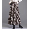 image:imagechouyatou Womens Elastic Waist Plaid Wool Blend Skirt Checkered Pattern A Line Pleated Wool Long Skirt with PocketsCoffee Brown