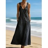 image:imagechouyatou Womens Floral Printed A Line Flared Denim Skirt Flowy Color Block Midi Jean Skirt with PocketsBlack