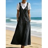 image:imagechouyatou Womens Floral Printed A Line Flared Denim Skirt Flowy Color Block Midi Jean Skirt with PocketsBlack
