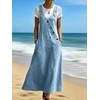 image:imagechouyatou Womens Floral Printed A Line Flared Denim Skirt Flowy Color Block Midi Jean Skirt with PocketsLight Blue