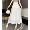 image:imagechouyatou Womens High Elastic Waist Swing Skirt Flowy Pleated Cotton Linen Midi Long Skirt with BeltApricot
