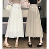 image:imagechouyatou Womens High Elastic Waist Swing Skirt Flowy Pleated Cotton Linen Midi Long Skirt with BeltApricot