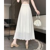 image:imagechouyatou Womens High Elastic Waist Swing Skirt Flowy Pleated Cotton Linen Midi Long Skirt with BeltApricot