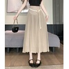 image:imagechouyatou Womens High Elastic Waist Swing Skirt Flowy Pleated Cotton Linen Midi Long Skirt with BeltKhaki