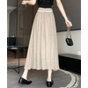image:imagechouyatou Womens High Elastic Waist Swing Skirt Flowy Pleated Cotton Linen Midi Long Skirt with BeltKhaki