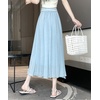 image:imagechouyatou Womens High Elastic Waist Swing Skirt Flowy Pleated Cotton Linen Midi Long Skirt with BeltLight Blue