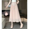 image:imagechouyatou Womens High Elastic Waist Swing Skirt Flowy Pleated Cotton Linen Midi Long Skirt with BeltPink