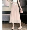 image:imagechouyatou Womens High Elastic Waist Swing Skirt Flowy Pleated Cotton Linen Midi Long Skirt with BeltPink