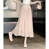 image:imagechouyatou Womens High Elastic Waist Swing Skirt Flowy Pleated Cotton Linen Midi Long Skirt with BeltPink