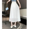 image:imagechouyatou Womens High Elastic Waist Swing Skirt Flowy Pleated Cotton Linen Midi Long Skirt with BeltWhite